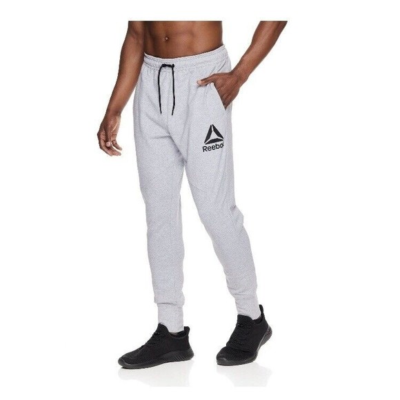 Reebok Men Pants 3XL Slim Gray Jogger Runner Athlete Lounge Pockets Big Logo NEW - Picture 1 of 9